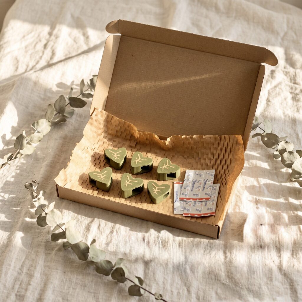 Thuisely Alocasia leaf plant clip packaging box in sage and cream