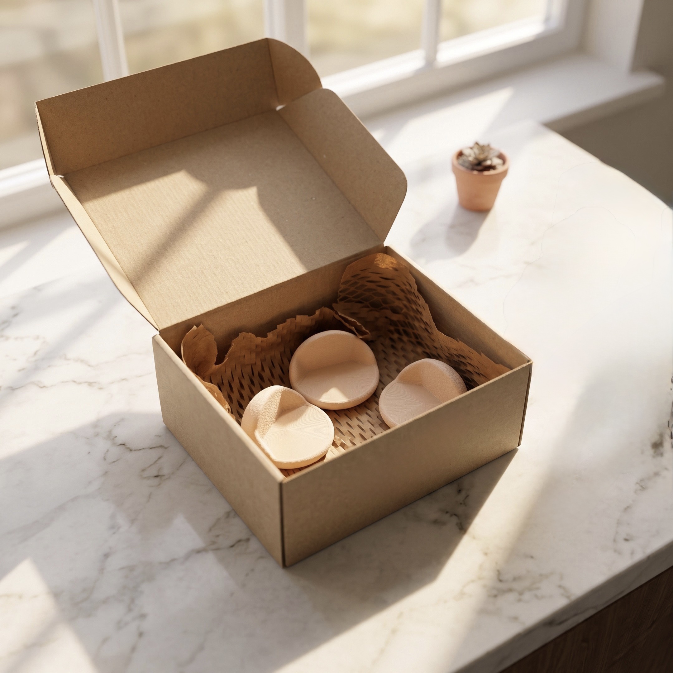 Thuisely Pebble Pot Riser – Product Packaging Thuisely pebble pot riser packaging box in terracotta and sage colors