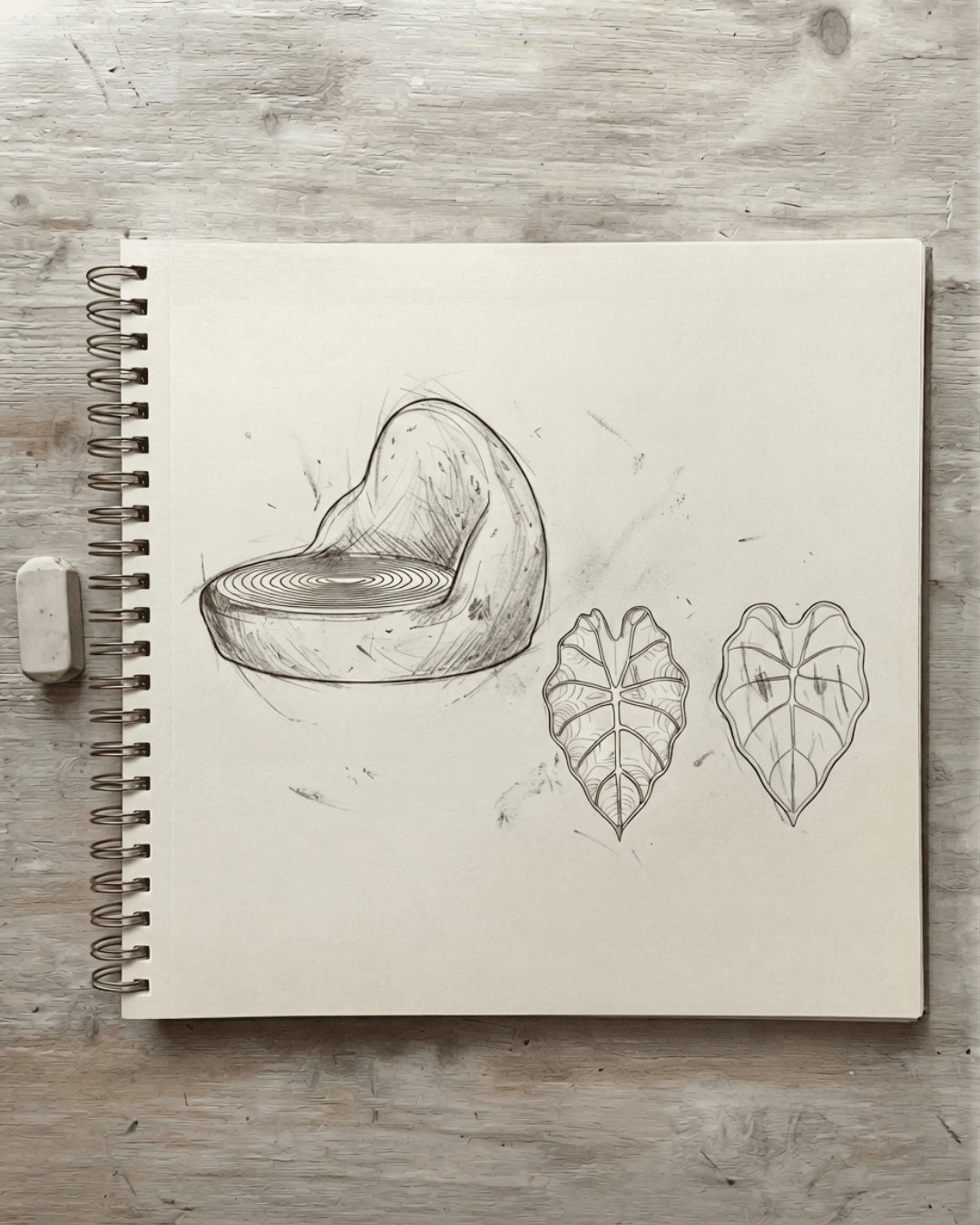 Hand-drawn sketches of home décor product designs before 3D printing